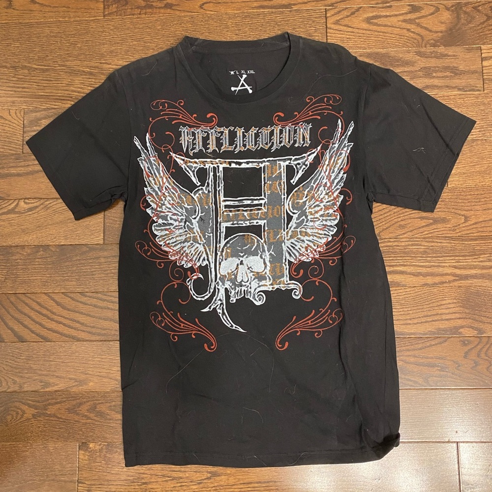 Affliction Black Short Sleeve Tee with Bold Graphic